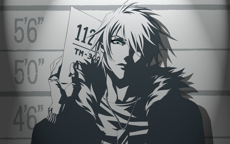 Anime Character in Mugshot — Black, Dramatic