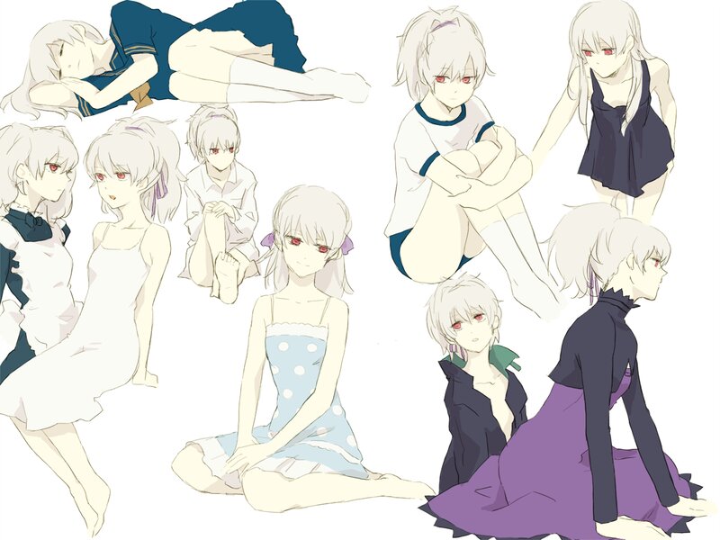Anime Character in Multiple Outfits — White, Neutral