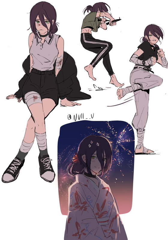 Anime Character in Multiple Poses — Purple, Dynamic