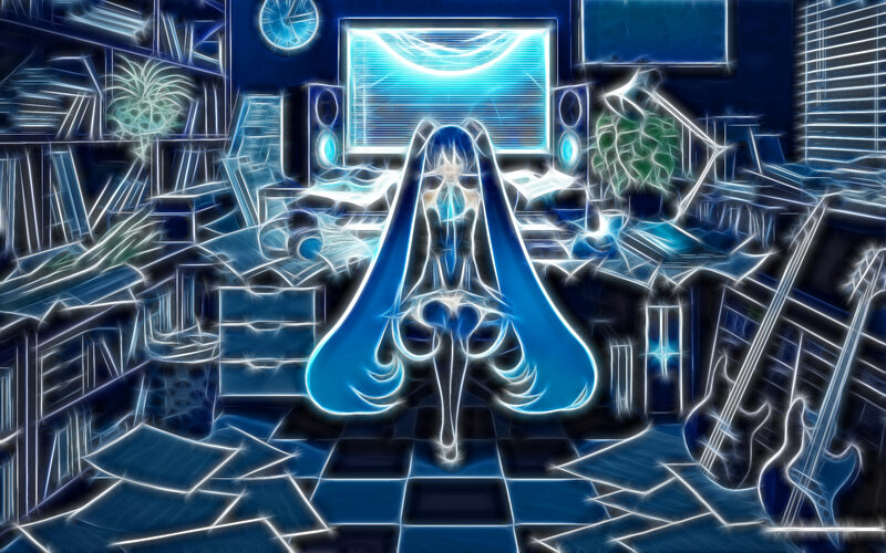 anime character in music studio