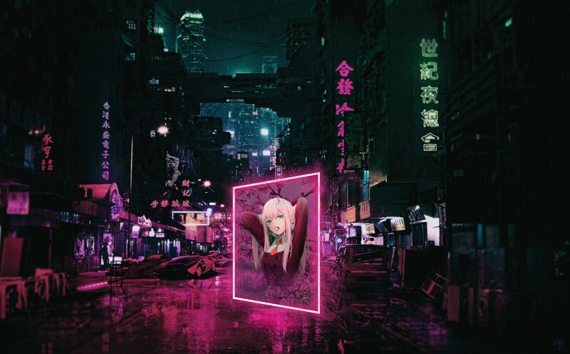 Anime Character in Neon Frame