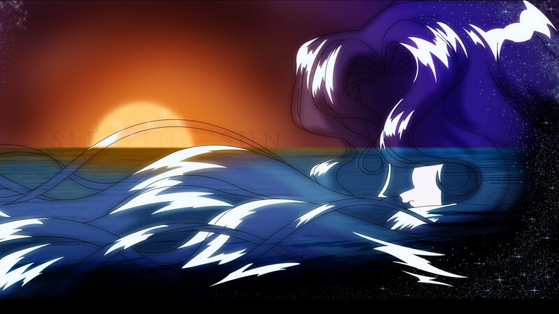 Anime Character in Ocean — Blue, Dramatic