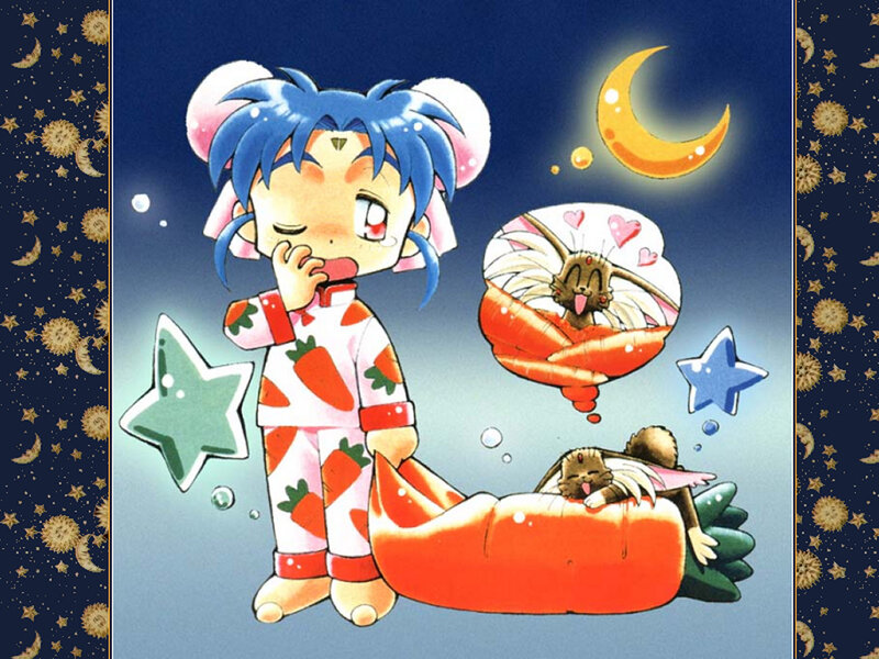 Anime character in pajamas at night