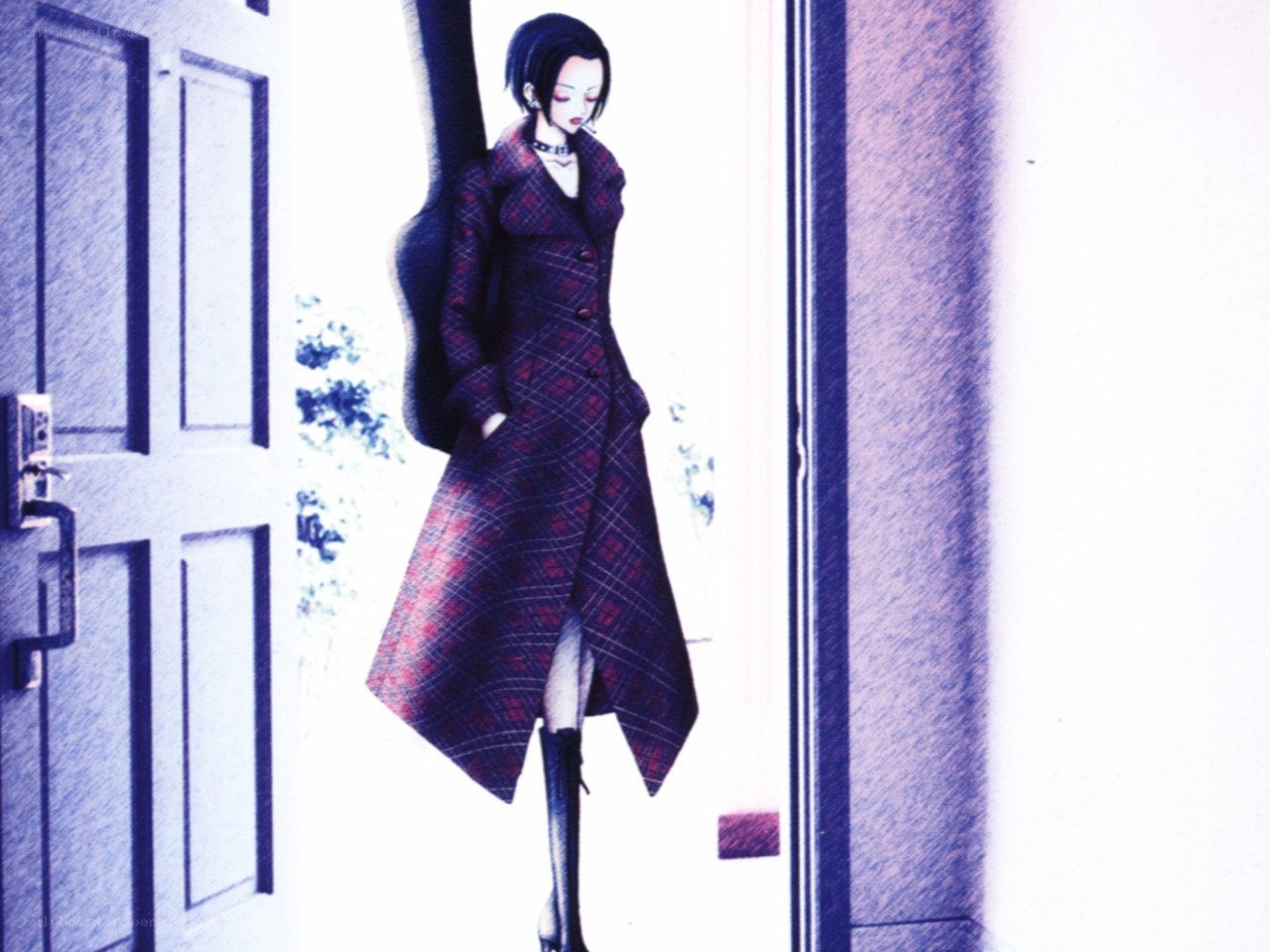 anime character in plaid coat