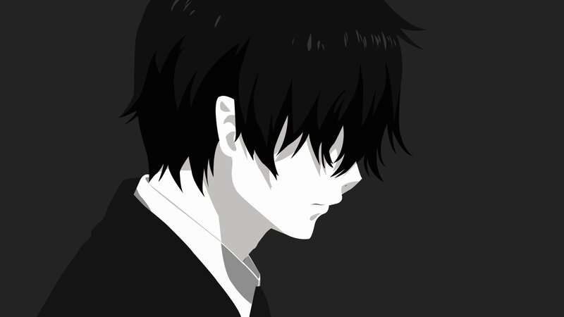 Anime Character in Profile — Black, Dramatic, Collar