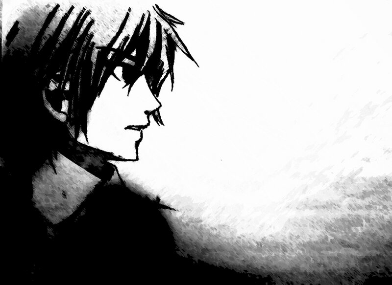 Anime Character in Profile — Black, Dramatic, Manga, Hair