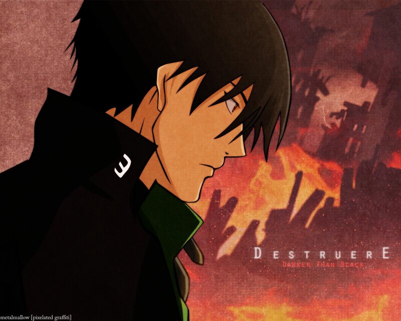 Anime Character in Profile — Black, Dramatic, Night, Fire