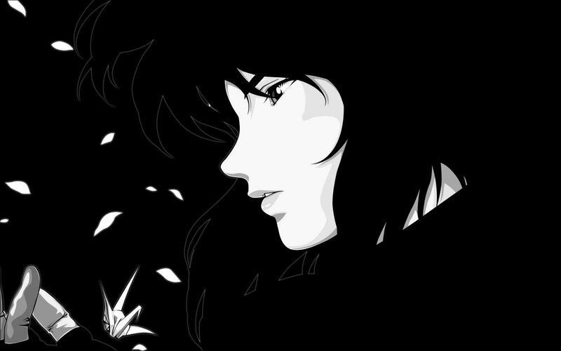Anime Character in Profile — Black, Dramatic, Night, Manga, Paper Crane