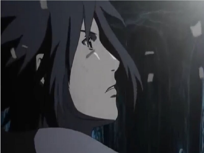 Anime Character in Profile — Black, Dramatic, Night, Rain