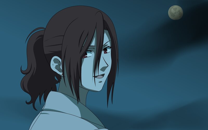 Anime Character in Profile — Blue, Dramatic, Night, Moon