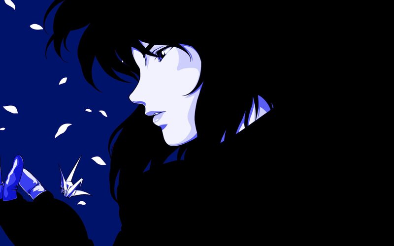 Anime Character in Profile — Blue, Dramatic, Night, Paper Crane
