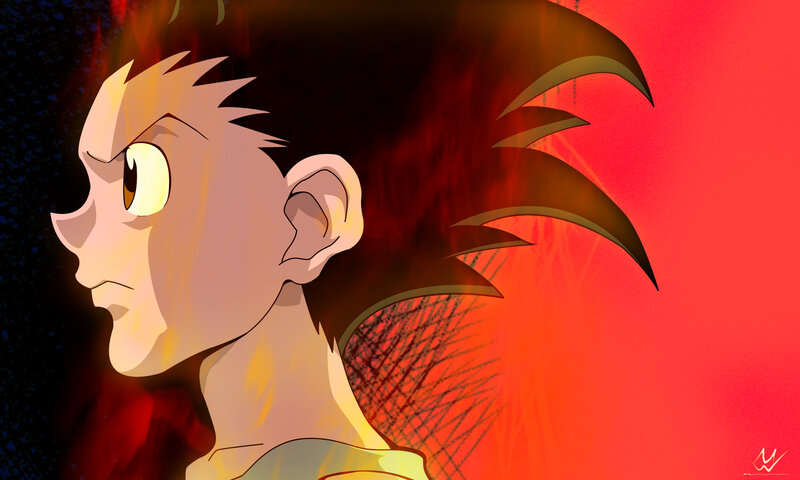 Anime Character in Profile — Red, Dramatic, Spiky Hair