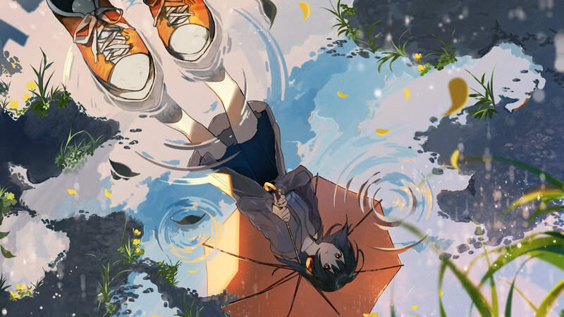 Anime Character in Puddle