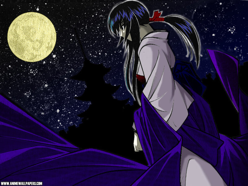 Anime Character in Purple Cloak — Dramatic, Night, Moon