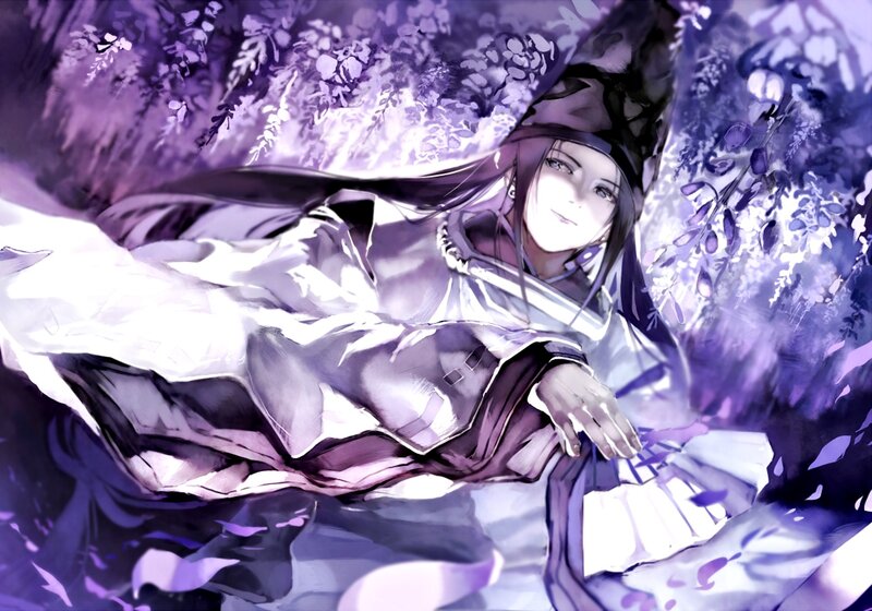 Anime Character in Purple Flowers — Serene