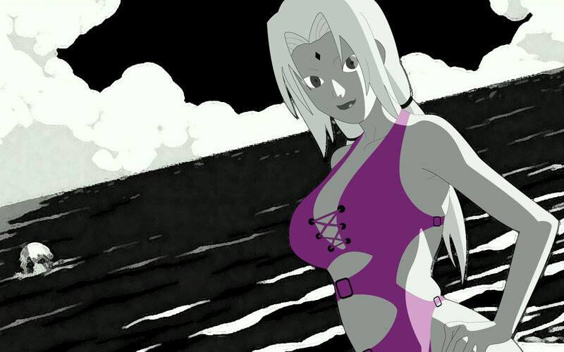 anime character in purple swimsuit