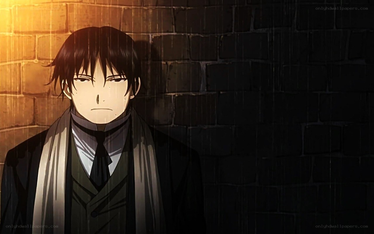 anime character in rain