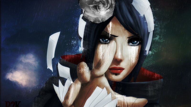 anime character in rain