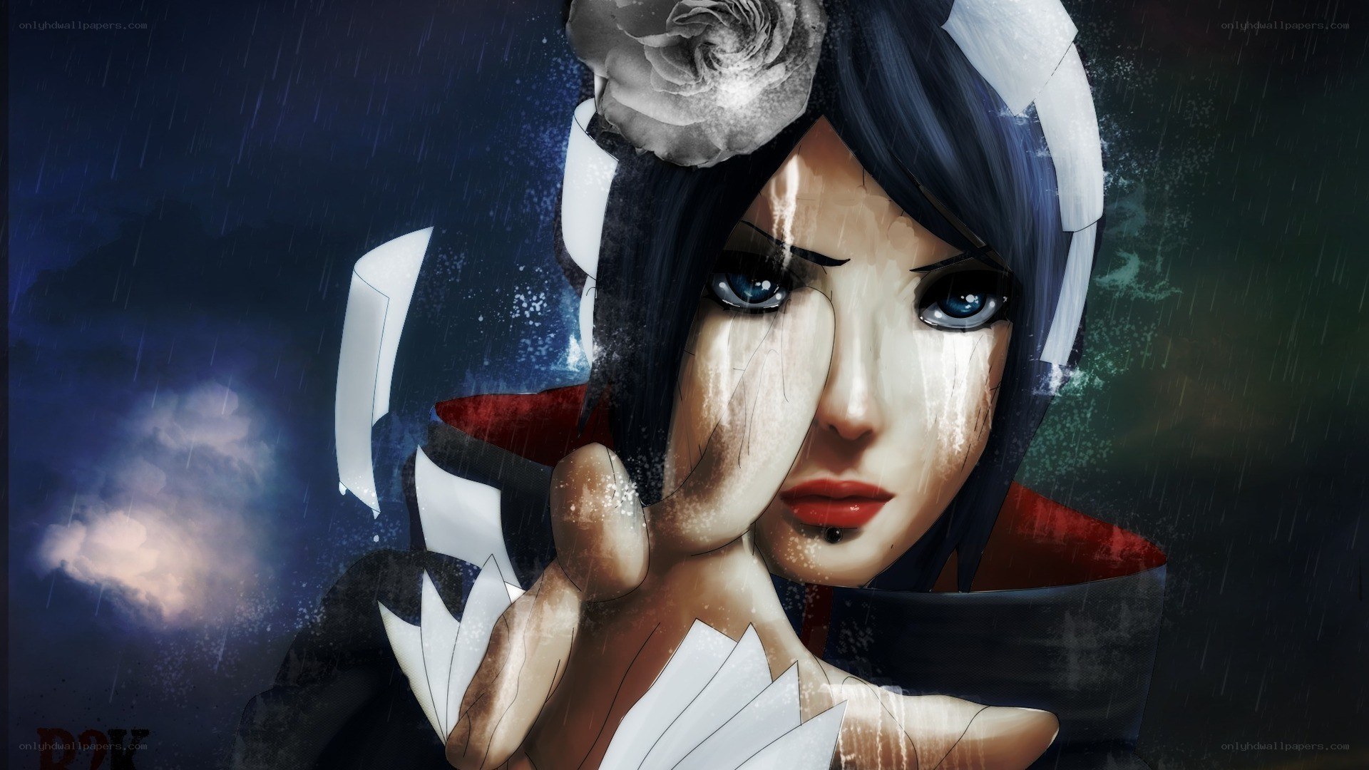 anime character in rain