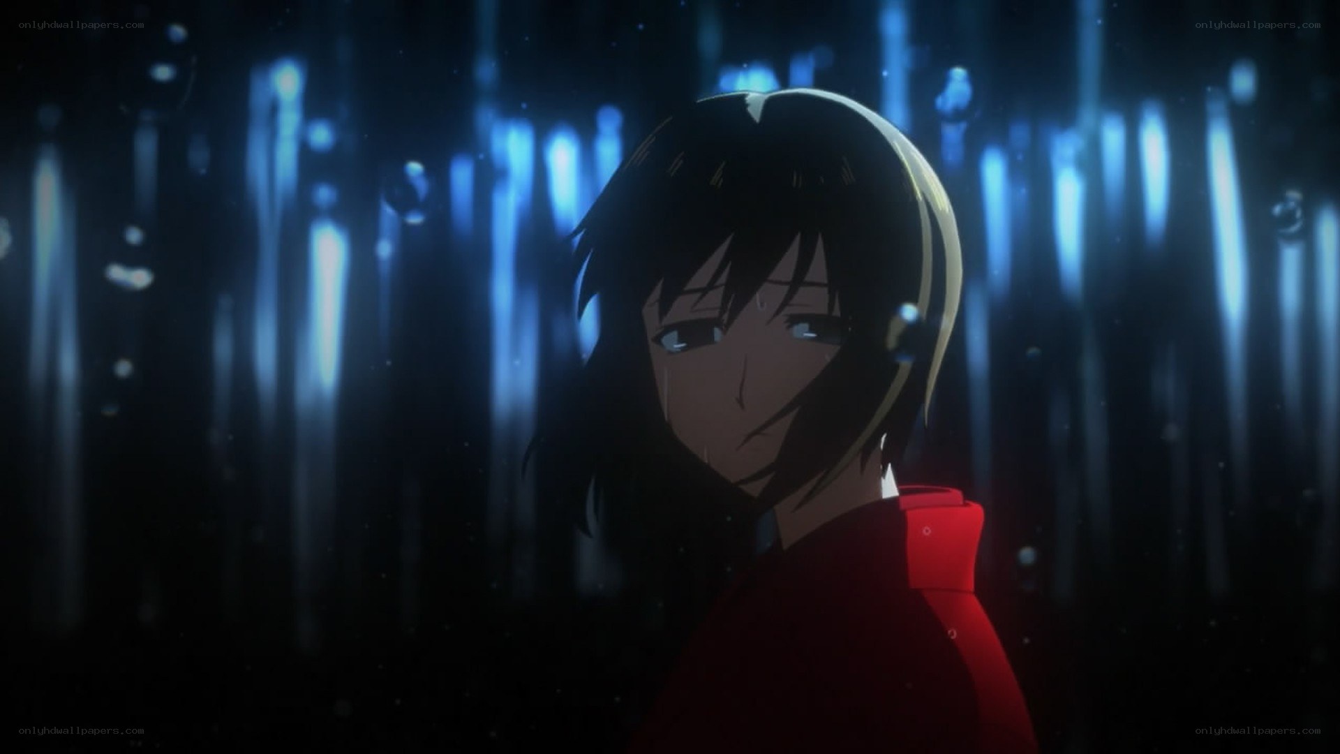 anime character in rain