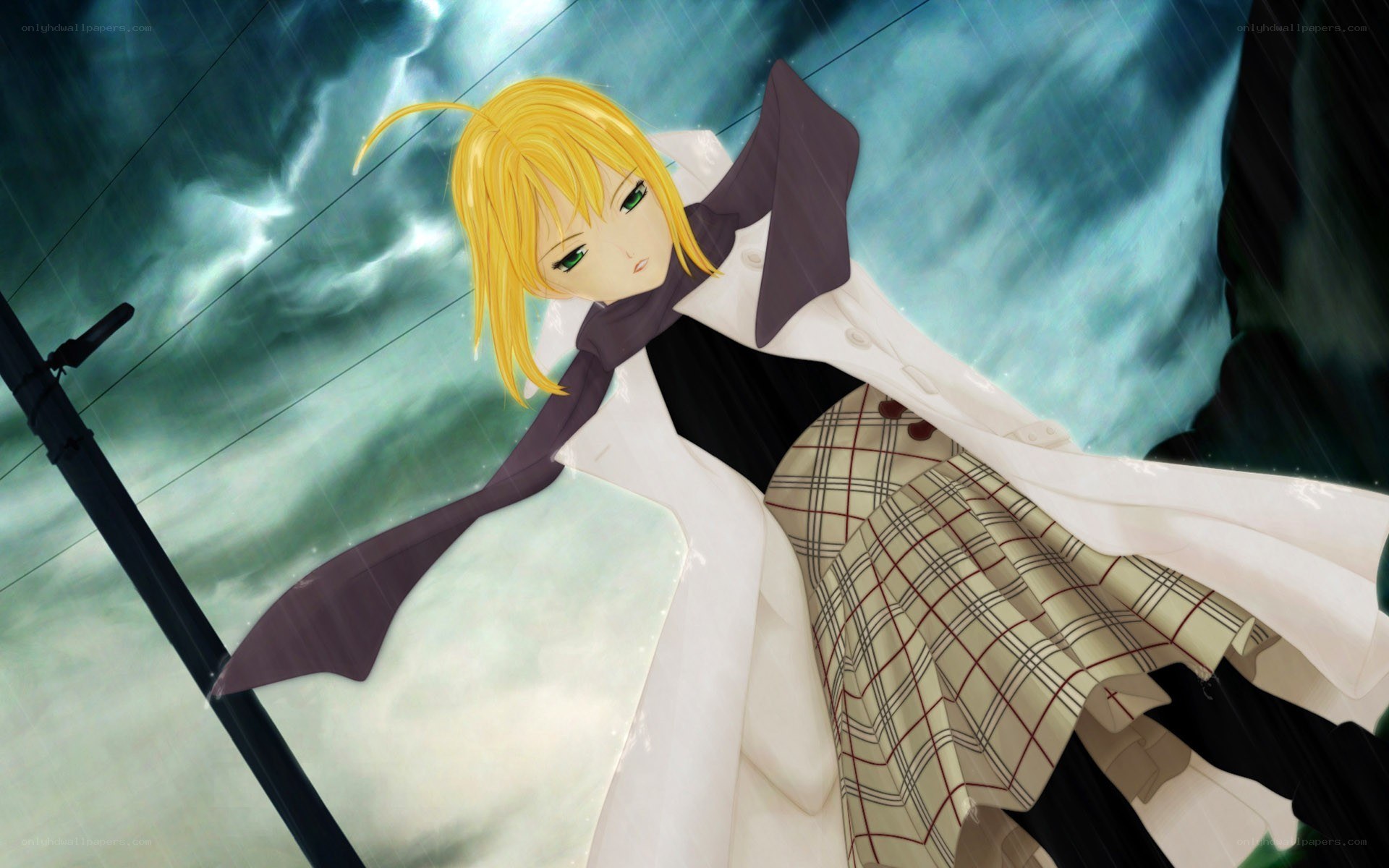 anime character in rain