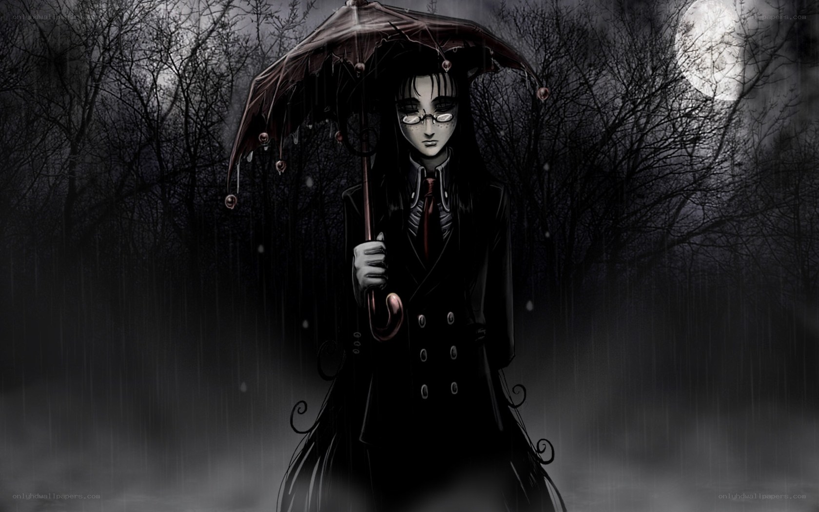 anime character in rain