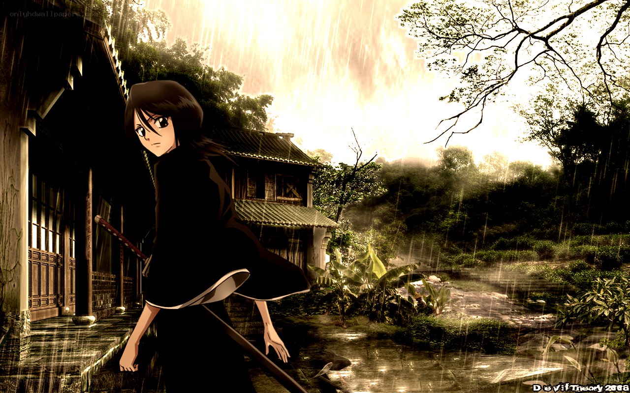 anime character in rain