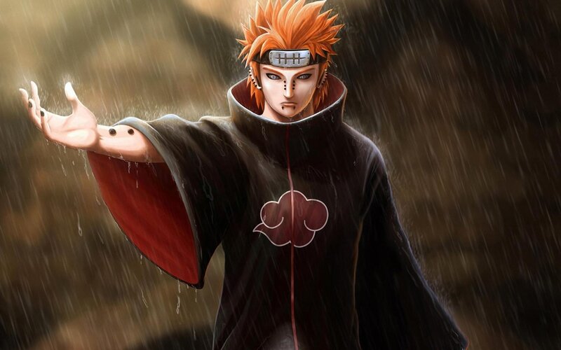 Anime Character in Rain — Black, Dramatic, Digital Art