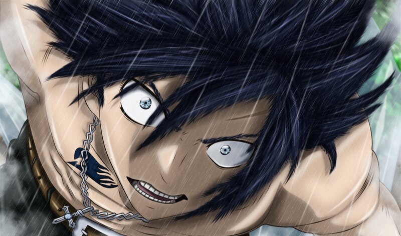 Anime Character in Rain — Black, Dramatic, Manga, Eyes