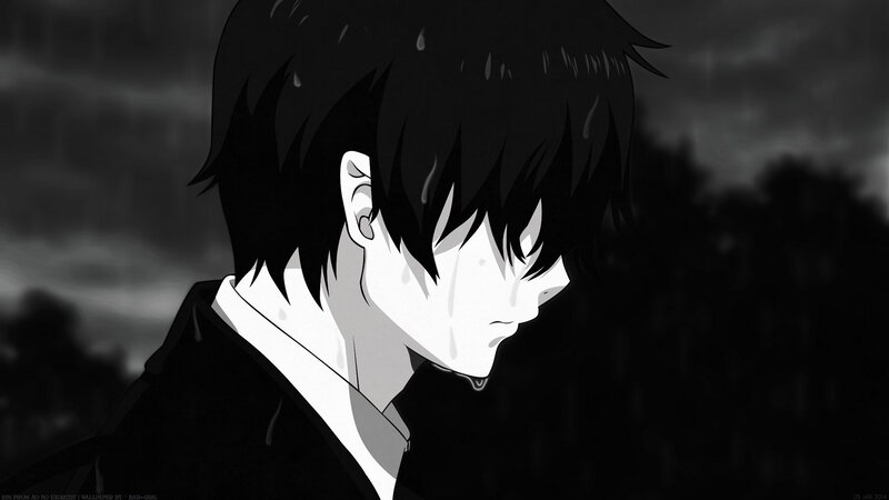 Anime Character in Rain — Black, Dramatic, Night, Dark Sky