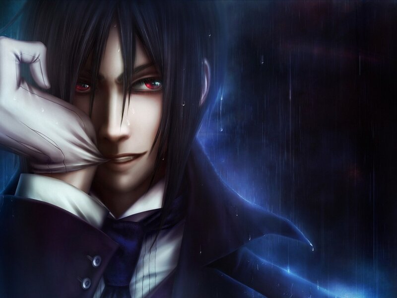 Anime Character in Rain — Black, Dramatic, Night, Digital Art, Coat