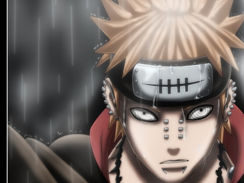 Anime Character in Rain — Black, Dramatic, Night, Headband