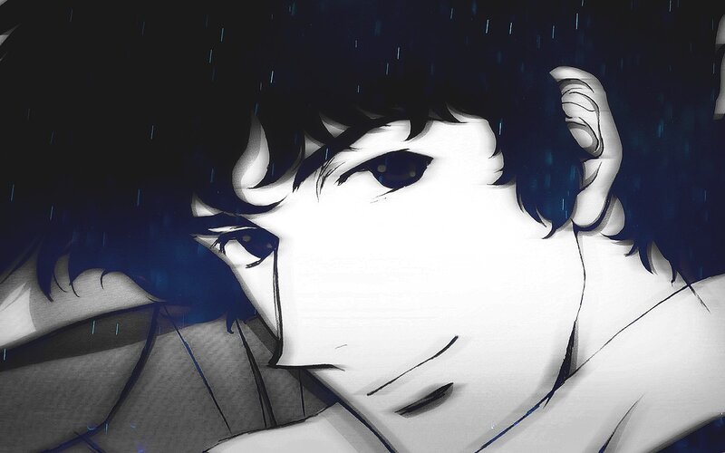 Anime Character in Rain — Black, Dramatic, Night, Manga, Close-up