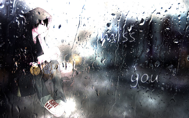 Anime Character in Rain — Black, Melancholic