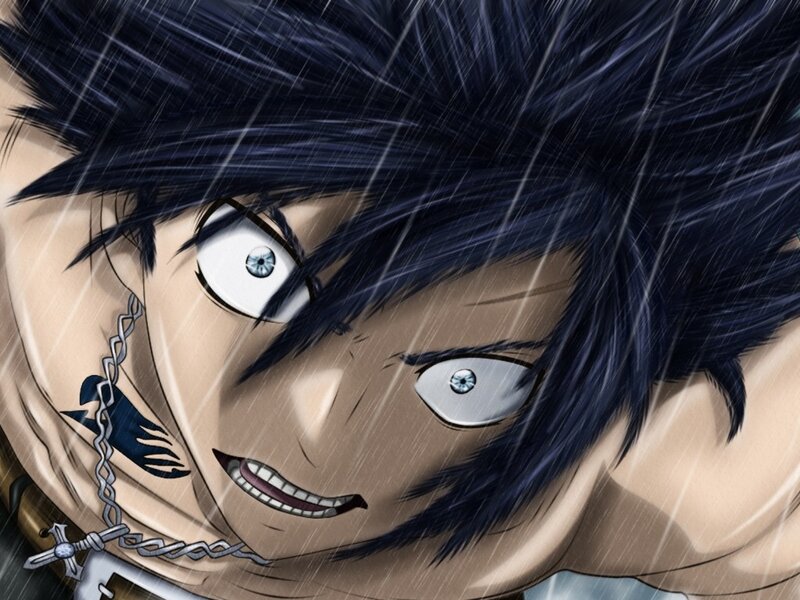 Anime Character in Rain — Blue, Dramatic, Manga, Chain