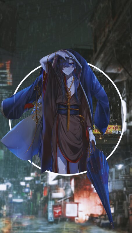 Anime Character in Rain — Blue, Dramatic, Night, Digital Art, Umbrella
