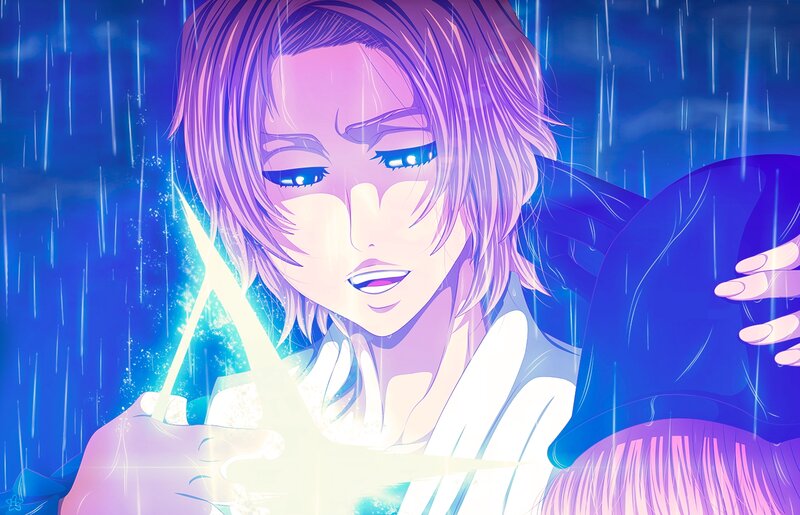 Anime Character in Rain — Blue, Dramatic, Night, Lightning