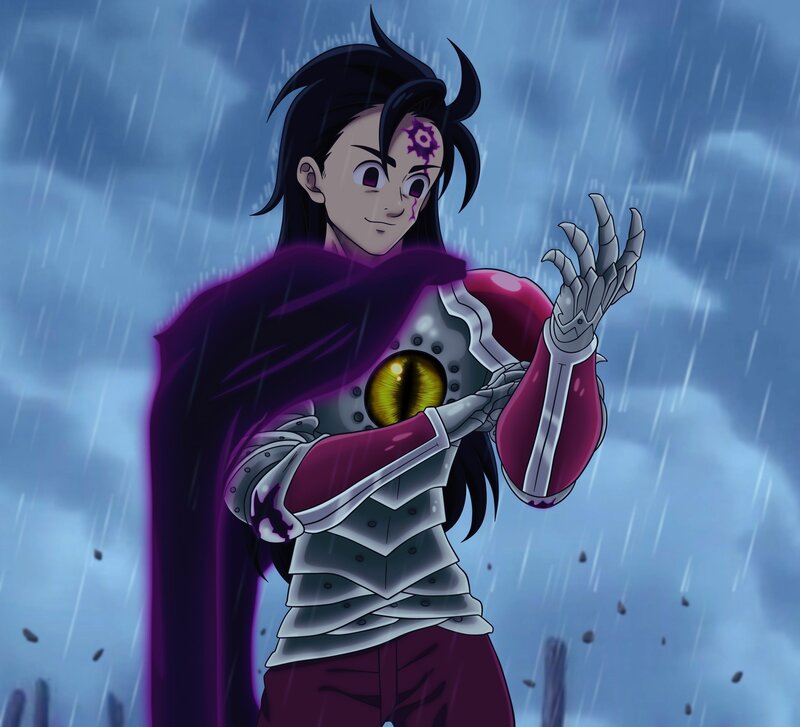 Anime Character in Rain — Blue, Dramatic, Night, Manga, Armor