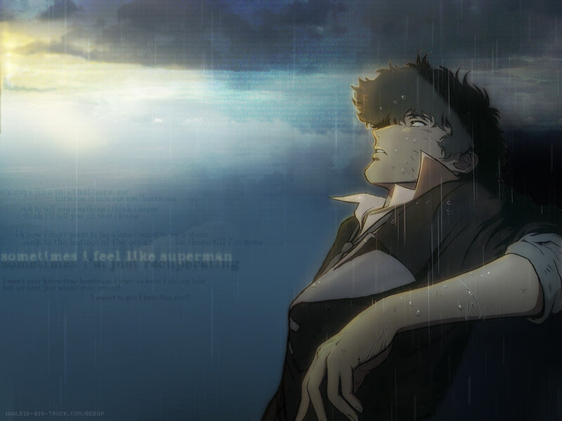 Anime Character in Rain — Blue, Dramatic, Night, Manga