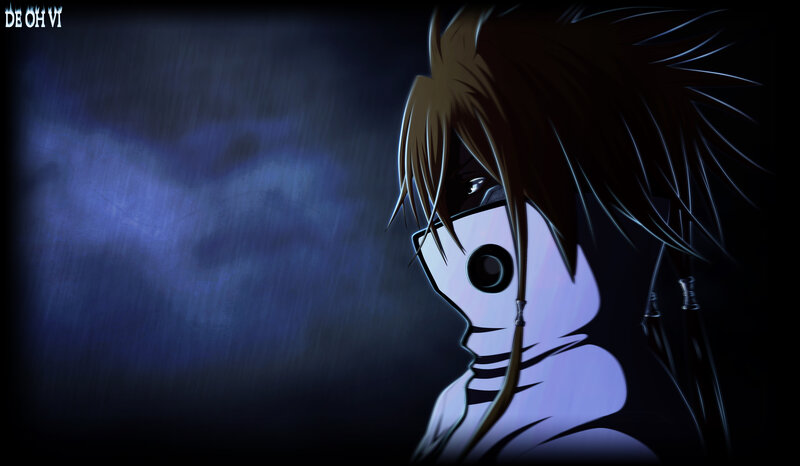 Anime Character in Rain — Blue, Dramatic, Night, Mask