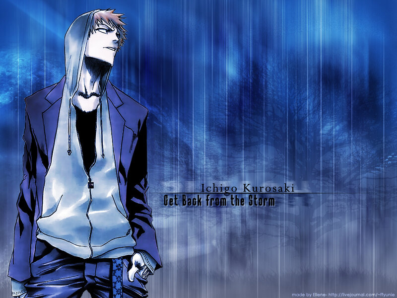 Anime Character in Rain — Blue, Dramatic, Night