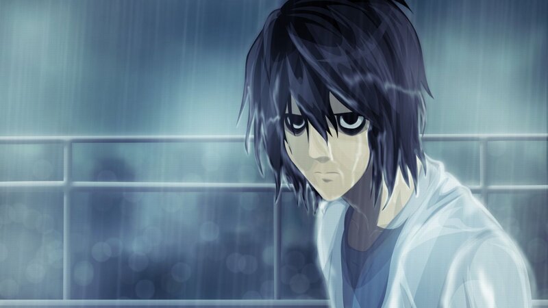 Anime Character in Rain — Blue, Dramatic