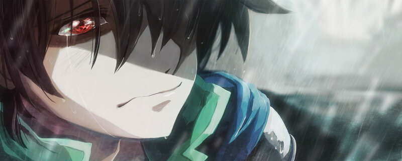 Anime Character in Rain — Blue