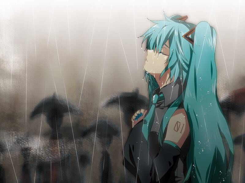 Anime Character in Rain — Cyan