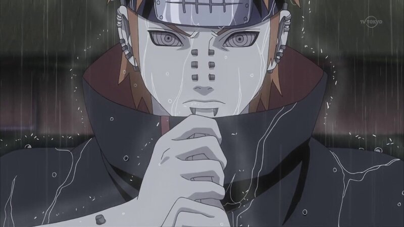 Anime Character in Rain — Gray, Dramatic, Night, Mask