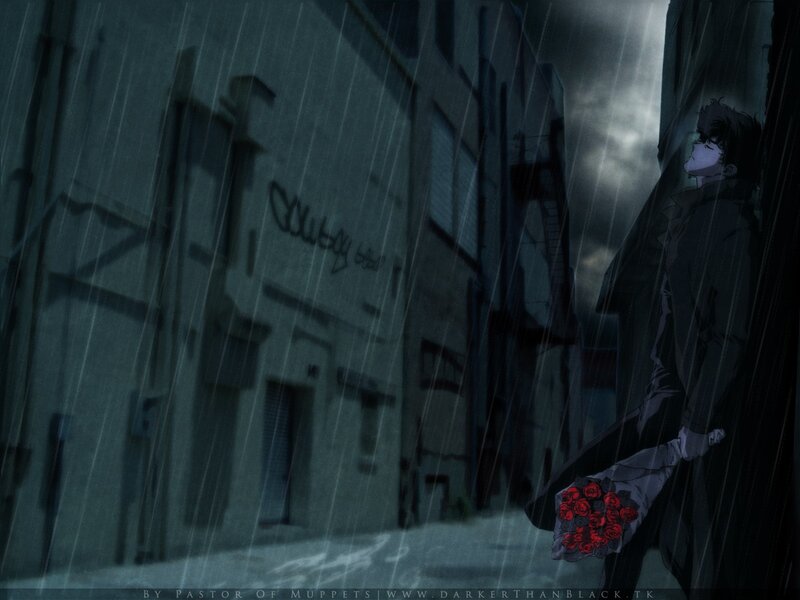 Anime Character in Rain — Gray, Dramatic