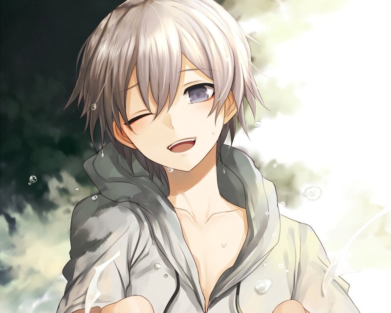 Anime Character in Rain — Gray, Playful
