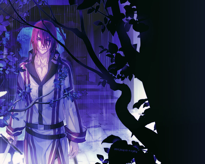 Anime Character in Rain — Purple, Dramatic, Night
