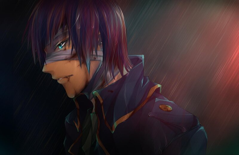 Anime Character in Rain — Purple, Dramatic