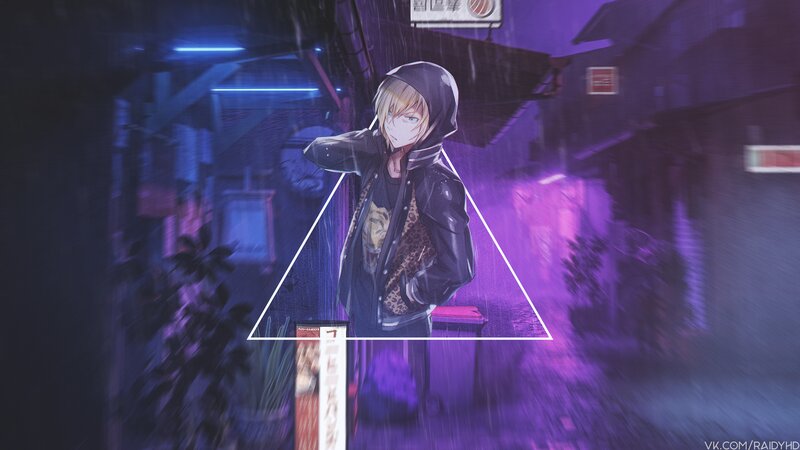 Anime Character in Rain — Purple, Moody